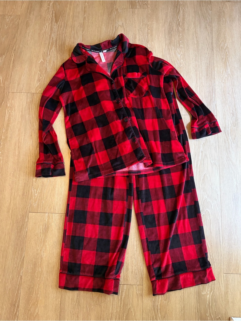 Joyspun Red & Black Buffalo Plaid Pajama Set - Cozy Button-Up Top & Pants